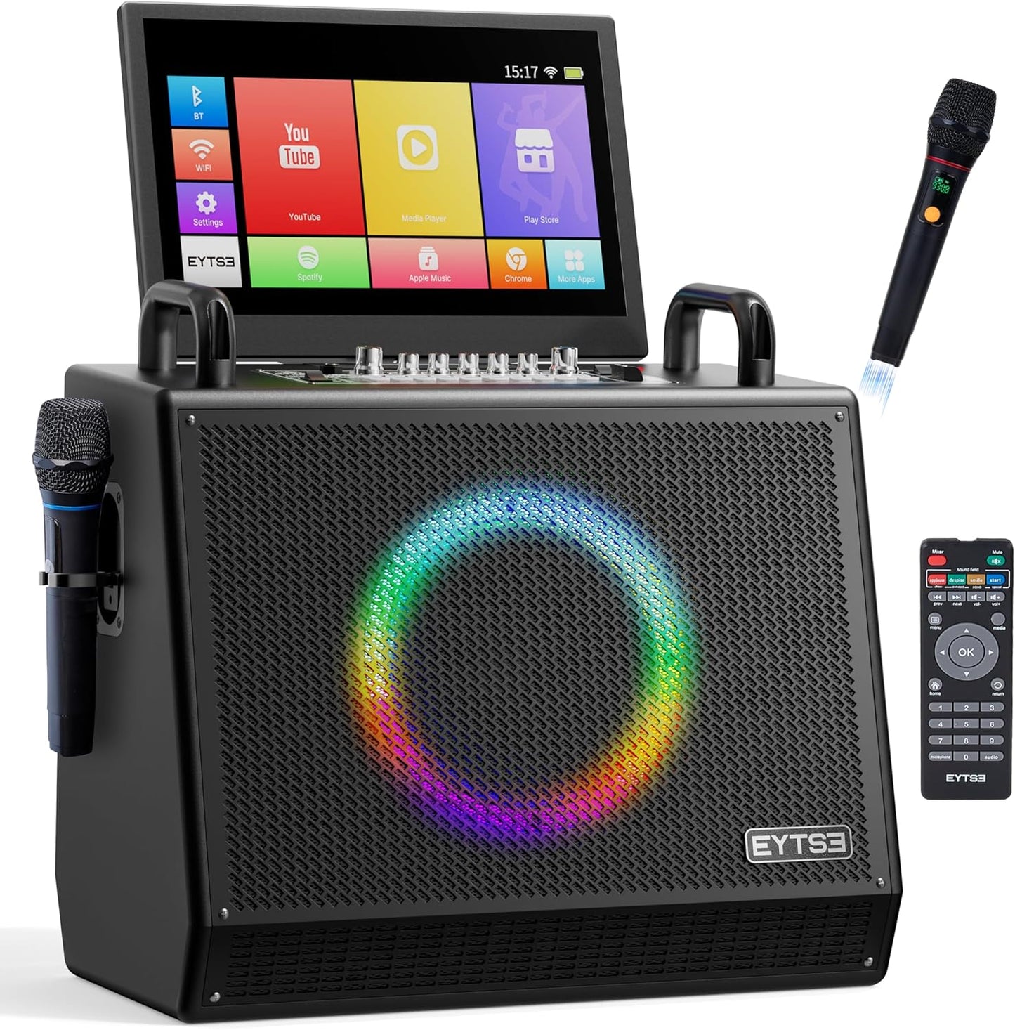650W Professional Karaoke Machine - Dual Wireless Mics, Screen Lyrics, Party Lights