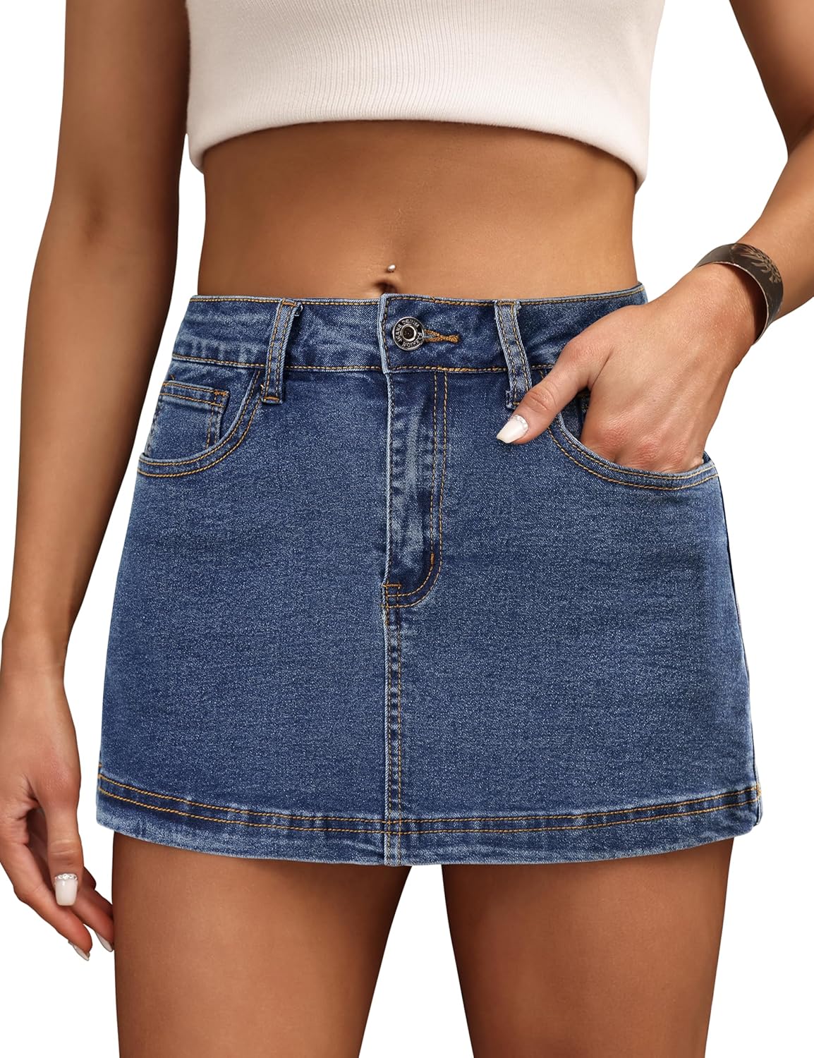 BISUAL Denim Skort for Women High Waist Mini Jean Skirt