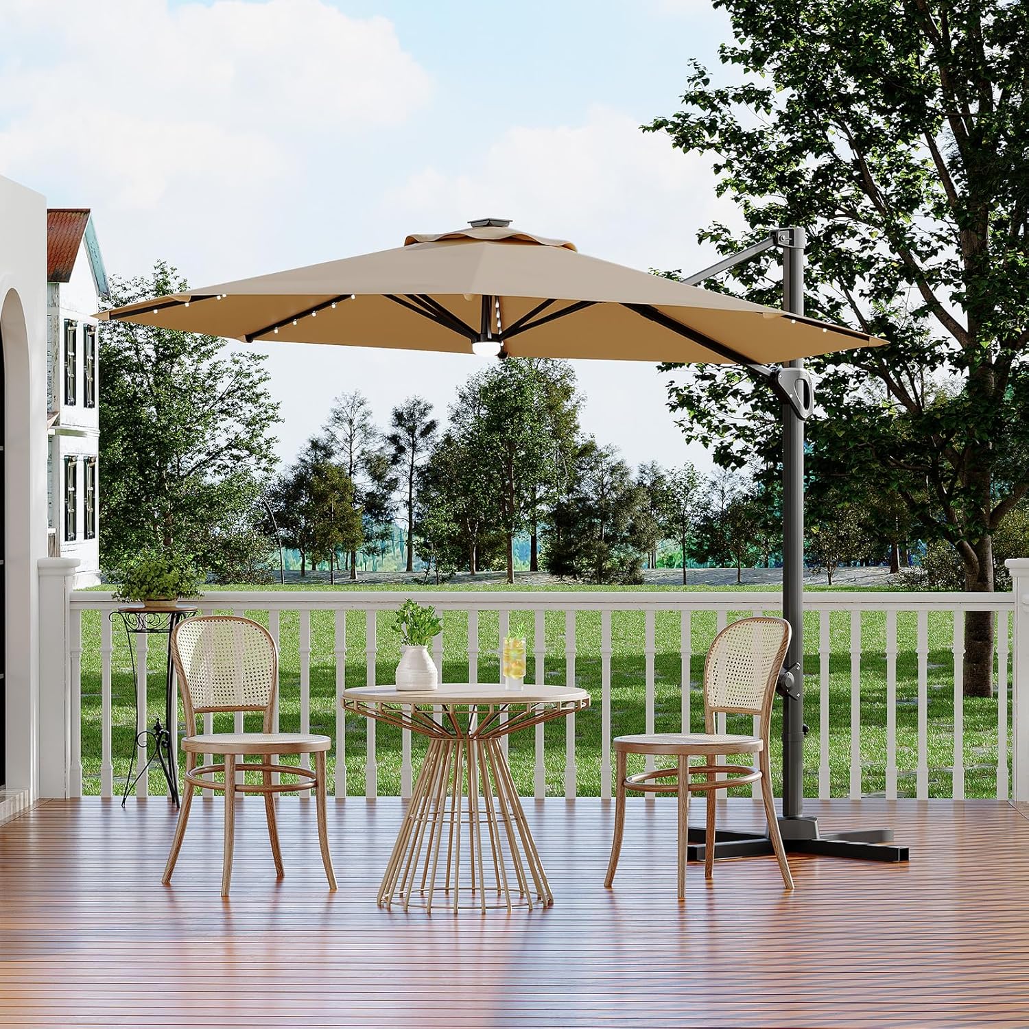 Garvee 10FT Cantilever Patio Umbrella with Solar Lights and Tilt