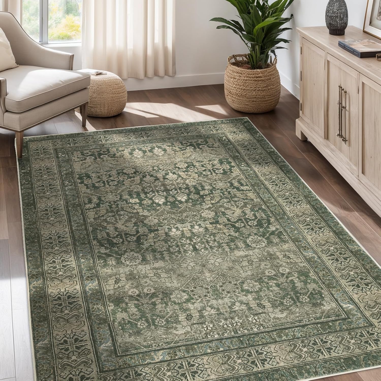 Vintage Washable Area Rug for Living Room, Soft 8x10 Carpet