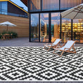 9ft x 18ft Waterproof Outdoor Rug - Black White Lattice Patio Mat