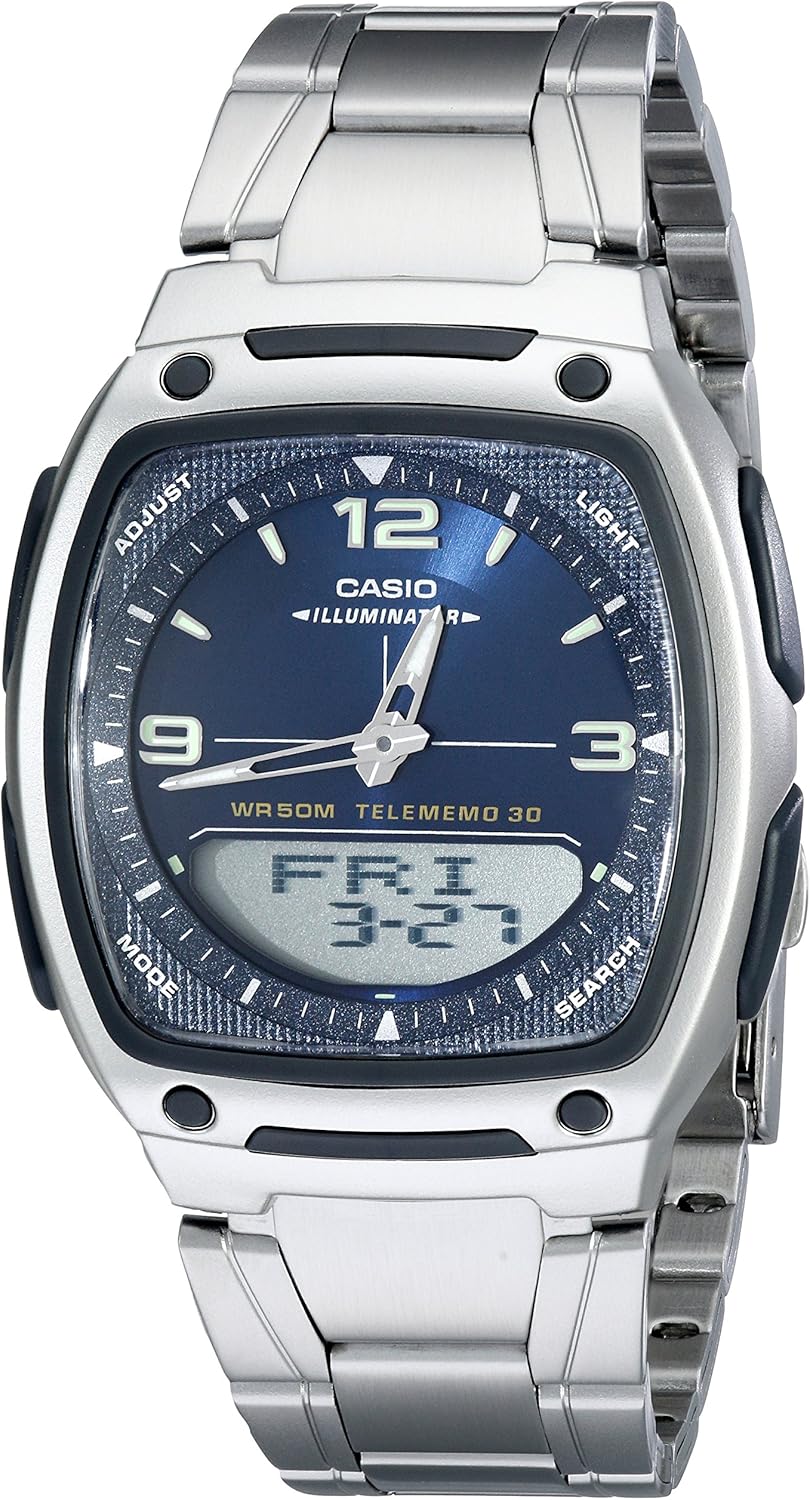 Casio Men's Silver Analog-Digital Watch | 1/100 SEC Stopwatch