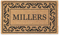 Black Rolling Scrolls Bordered Personalized Coco Doormat 38in x 60in