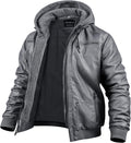 CREATMO US Faux Leather Motorcycle Jacket with Removable Hood