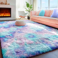 Cute Kawaii Purple Rainbow Area Rug 8x10 - Soft Fluffy Shag for Girls