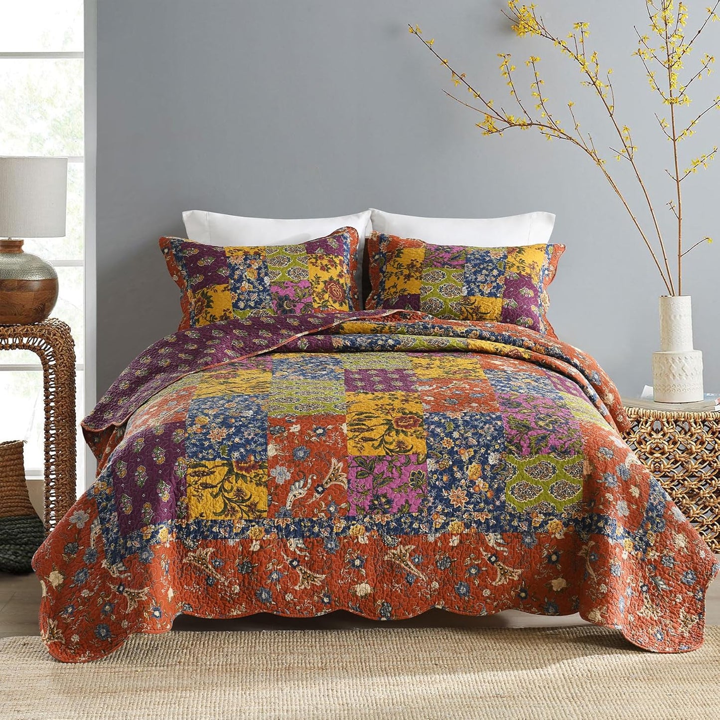 Secgo Queen Comforter Set - 100% Cotton Quilts for Cozy Sleep
