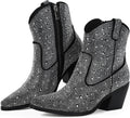 Rhinestone Cowboy Boots for Women - Glitter Chunky Heel Ankle