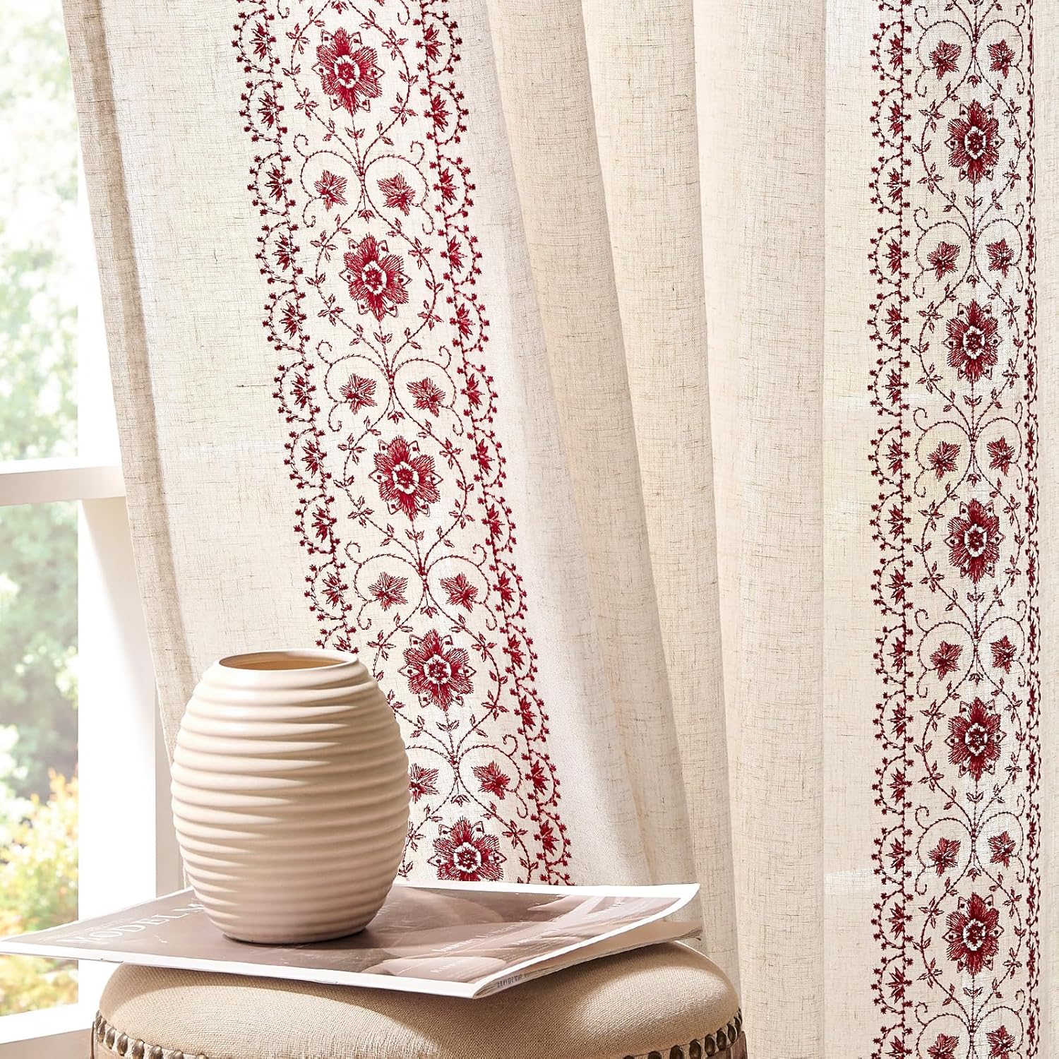 Boho Curtains for Bedroom with Vintage Floral Design 96 in Long