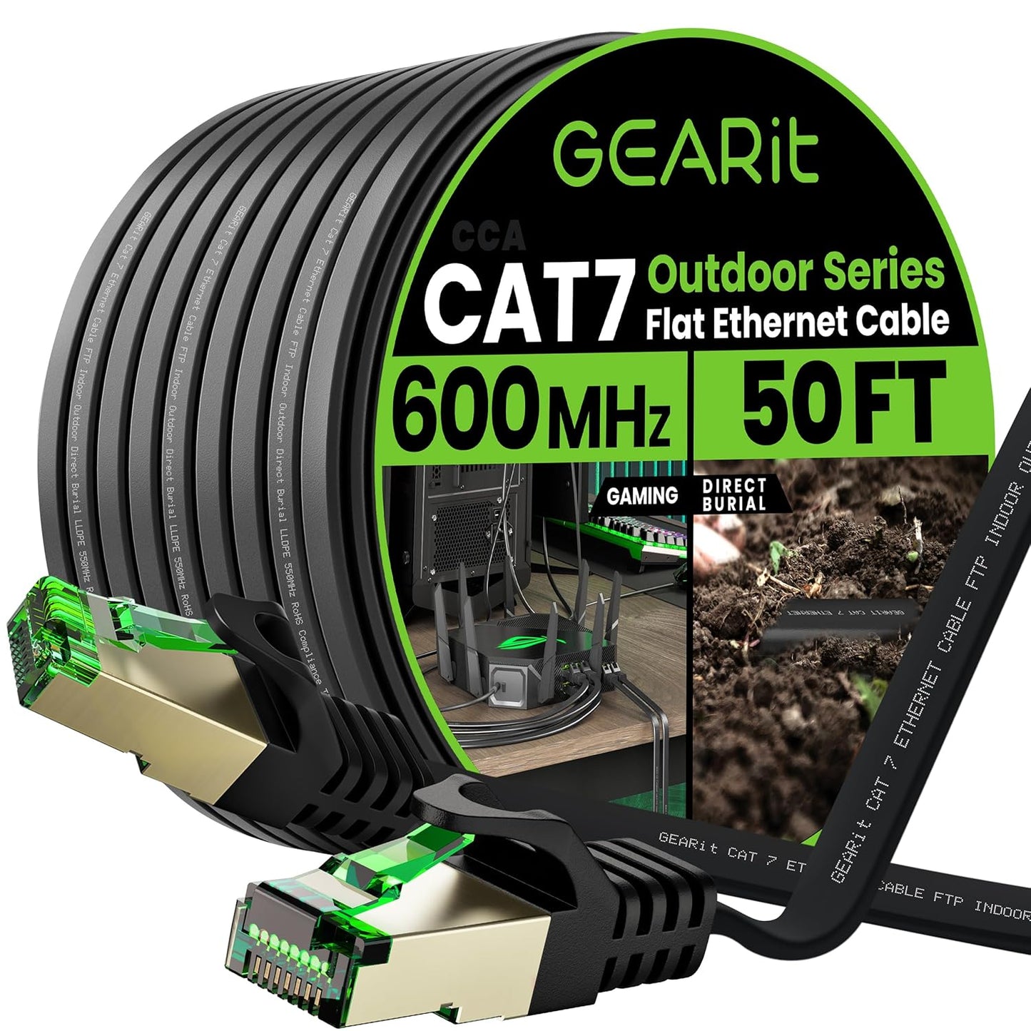 GEARit Cat 7 Outdoor Flat Ethernet Cable for High Speed Gaming