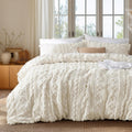 Boho Kids Duvet Cover Queen Size Beige - Tufted Geometric Comfort