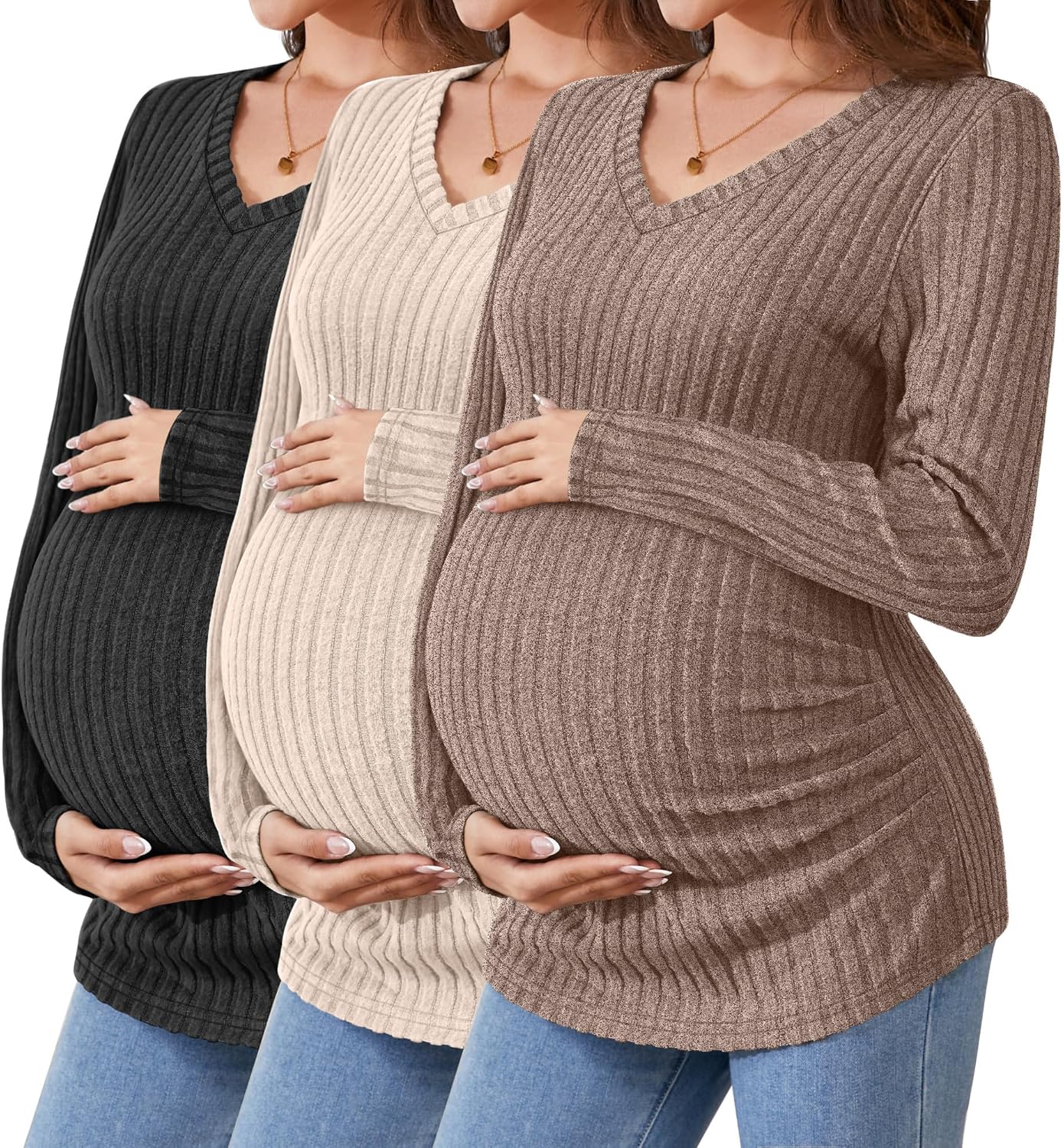 Ribbed Long Sleeve Maternity Shirts for Comfortable Pregnancy Wear
