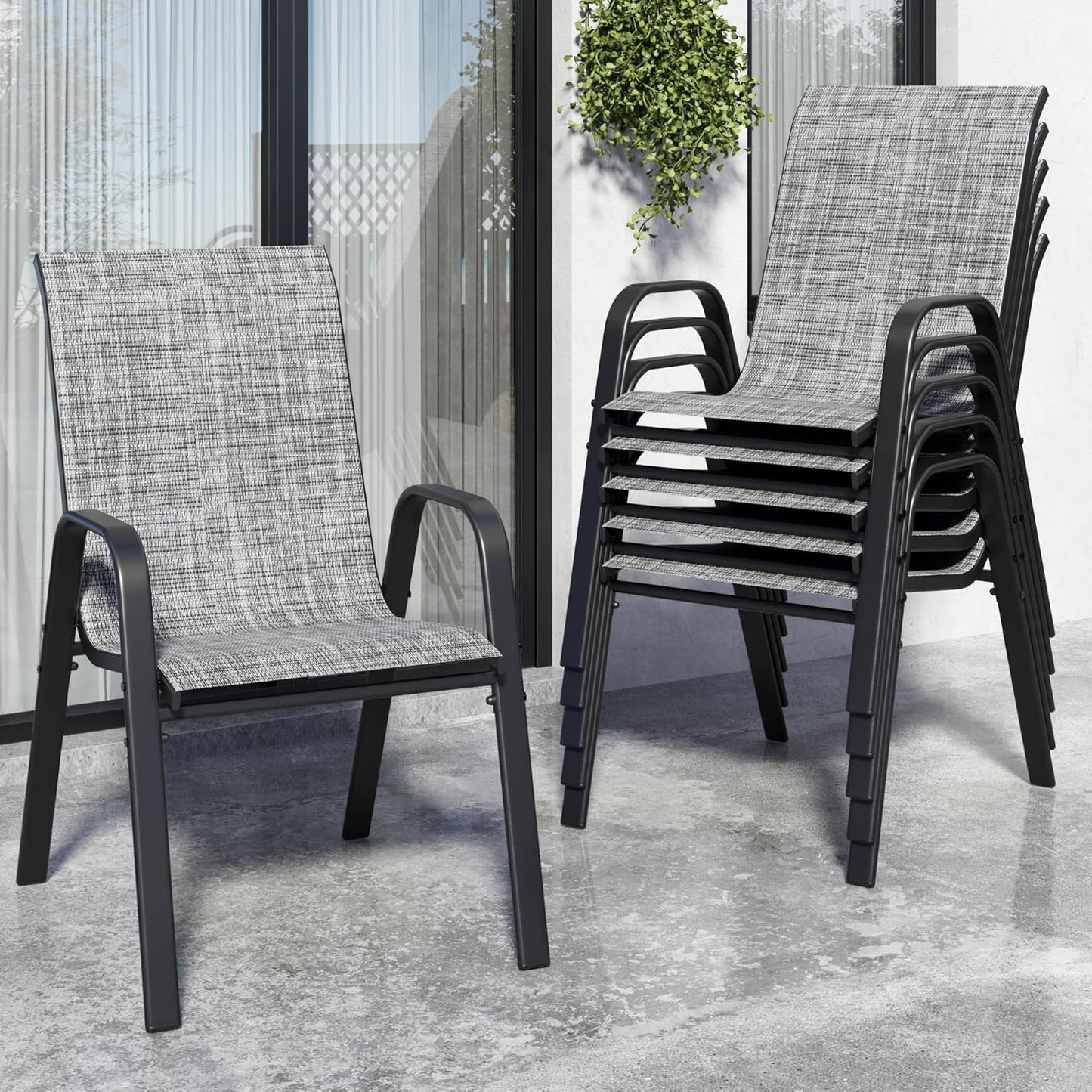 Patio Chairs Set of 6 for Outdoor Dining, Stackable Design