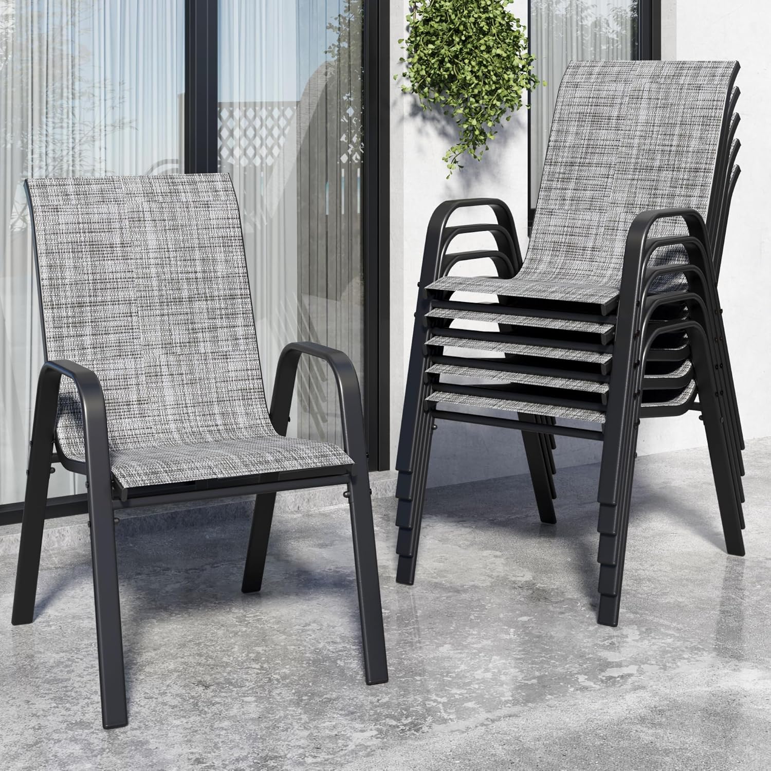 Patio Chairs Set of 6 for Outdoor Dining, Stackable Design