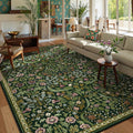 Moynesa Floral 6x9 Area Rug - Washable Botanical Green Accent