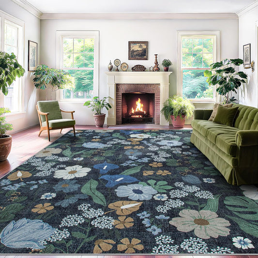 9x12 Area Rug for Living Room: Vintage Floral Soft Boho Carpet