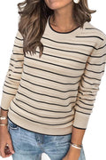 Women's Soft Knit Striped Pullover Sweater Dressy Casual - Lightweight