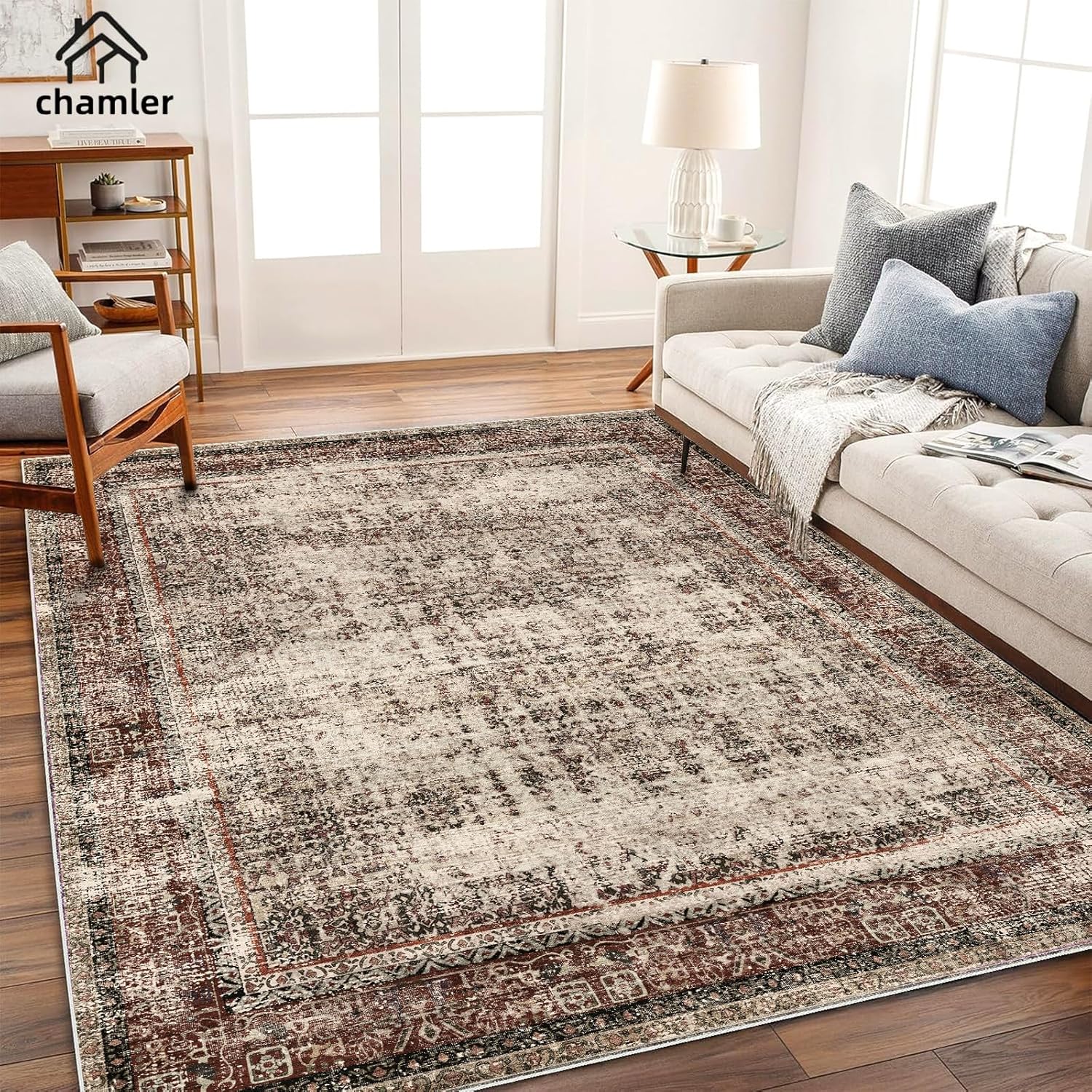 6x9 Washable Area Rug with Boho Medallion Design for Home