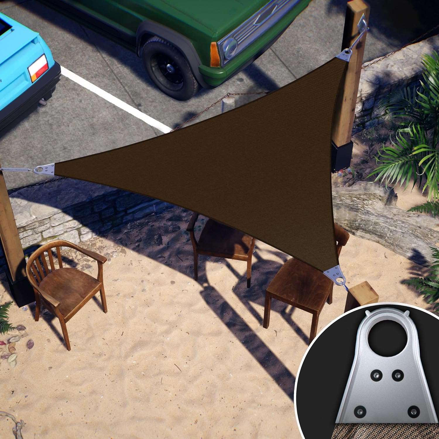 ColourTree Super Ring 30ft x 30ft x 30ft Brown Triangle Sun Shade