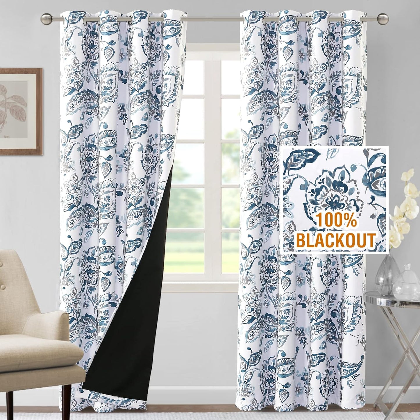 H.VERSAILTEX 100% Blackout Curtains for Bedroom Paisley Floral