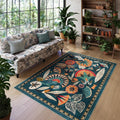 Boho Egypt Green Area Rug 5 x 7 - Washable Floral Thin Non Slip