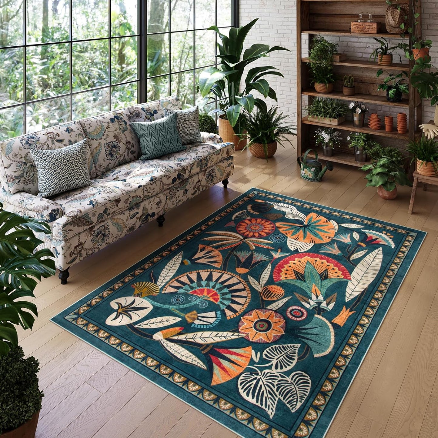 Boho Egypt Green Area Rugs for Living Room and Bedroom 5x7