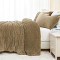 Fluffy Comforter Set Furry Leaves Faux Fur - Winter Ultra Soft Comfort