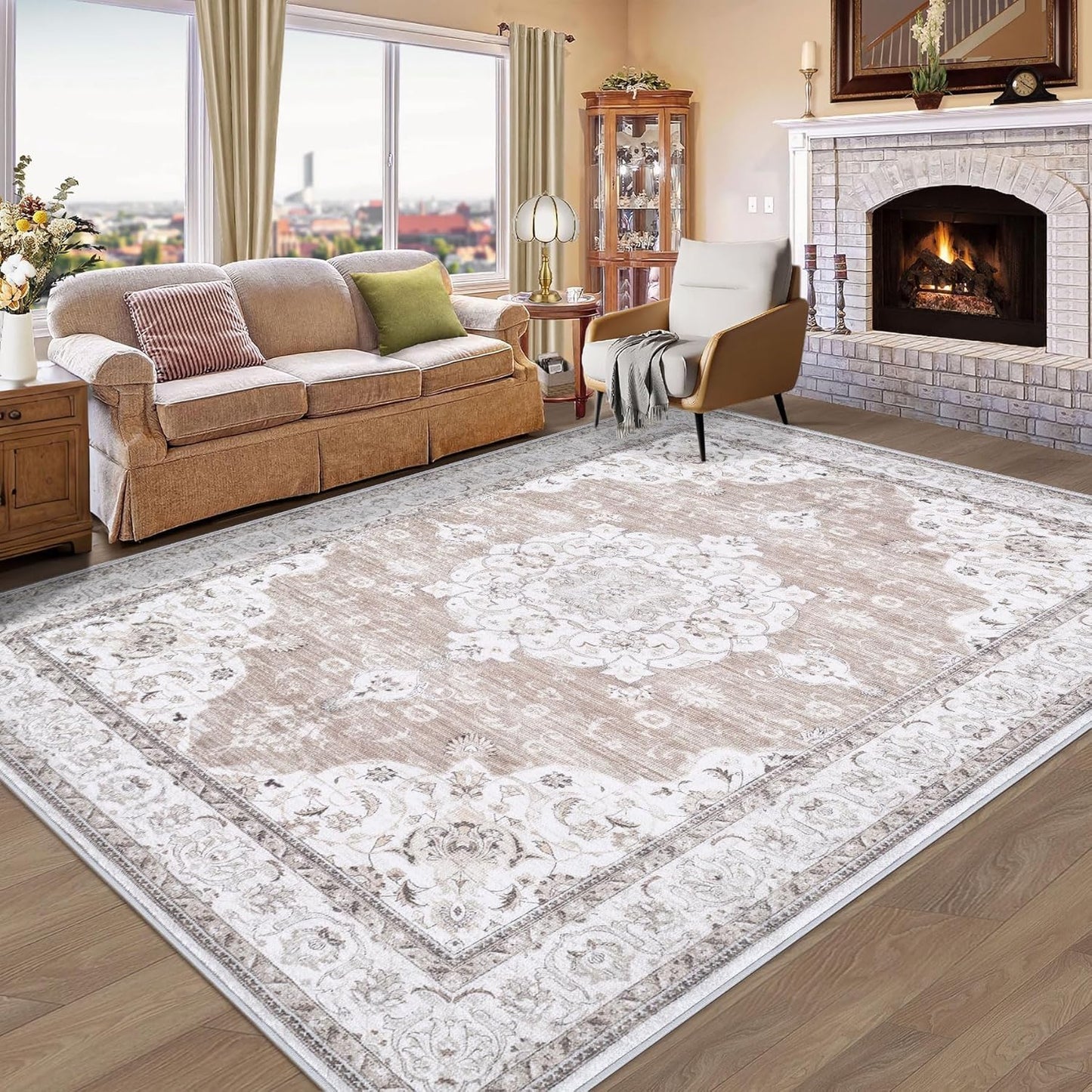 Vintage Living Room Area Rug - 6x9 Soft Non-Slip Boho Design
