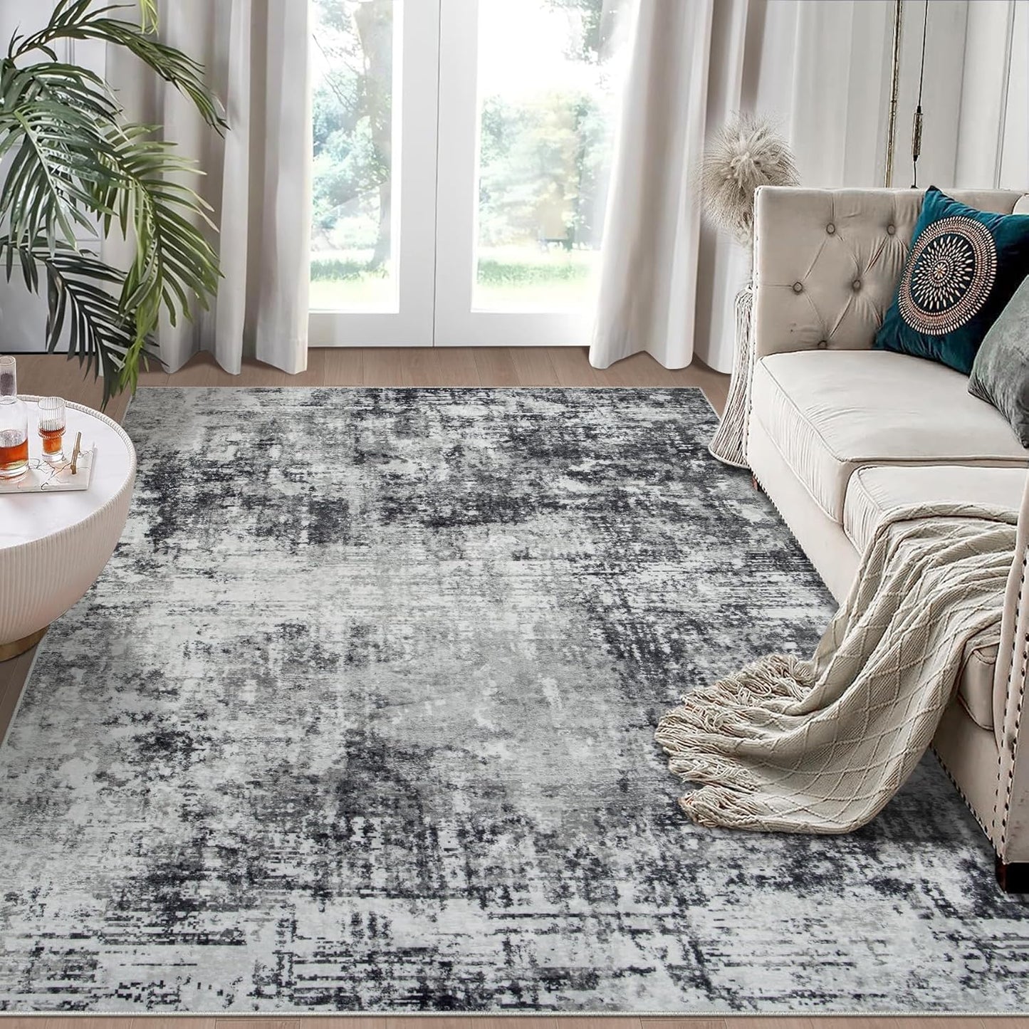 5x7 Area Rugs for Living Room: Modern Washable Carpet Design