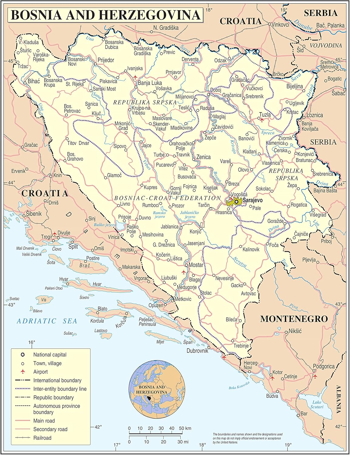 Bosnia & Herzegovina Map Poster: Detailed & Laminated!