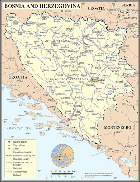 Bosnia & Herzegovina Map Poster: Detailed & Laminated!