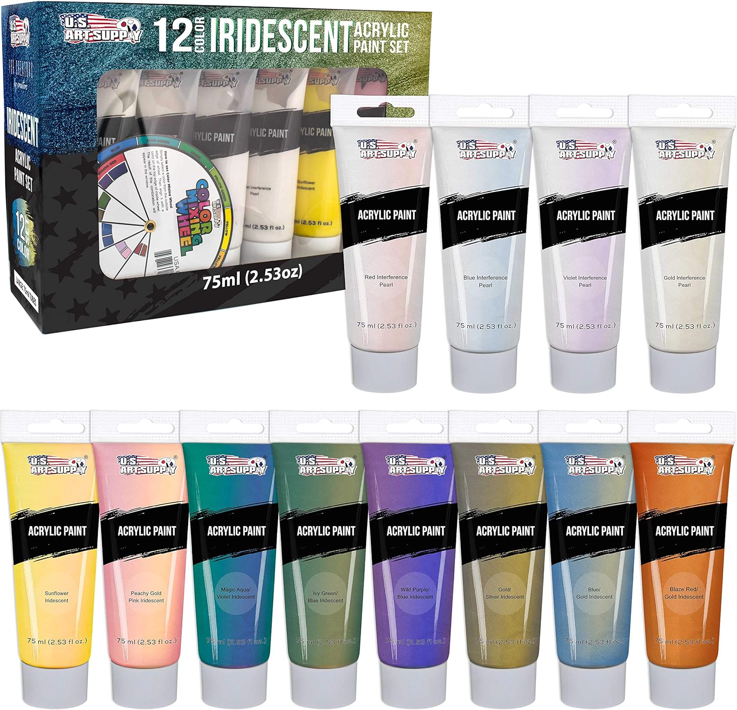 12-Color Iridescent Acrylic Paint Set for Vibrant Art Creations