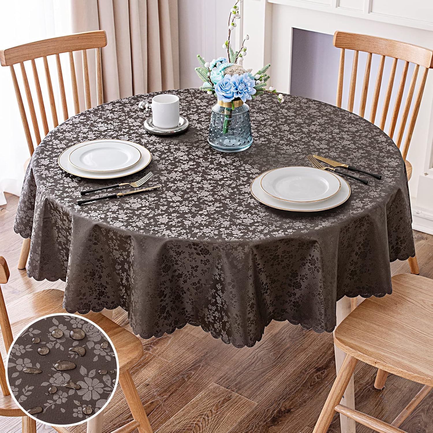 Smiry Round Table Cloth - Elegant Waterproof Vinyl Table Cover