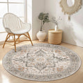 4FT Round Area Rug Light Taupe Brown - Machine Washable Vintage Circle