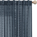 Navy Blue and White Patterned Curtains - Boho Floral Linen Blend 84in