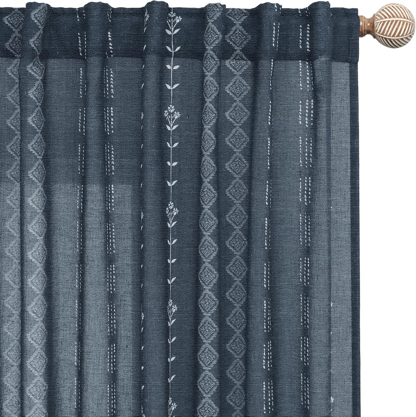 Navy Blue and White Patterned Curtains for Boho Chic Decor