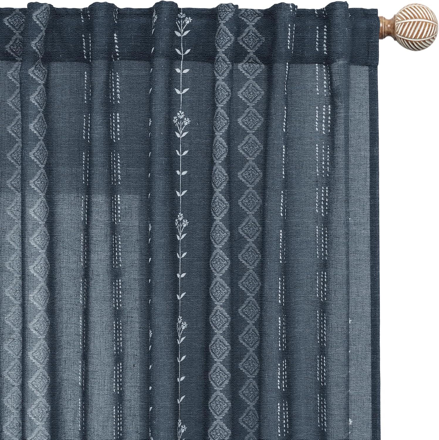 Navy Blue and White Patterned Curtains for Boho Chic Decor