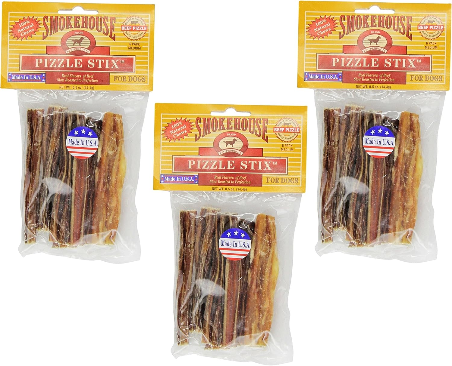 Smoke House Beef Pizzle Treats for Dogs - 3 Pack of 4-Inch Sticks