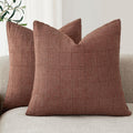 Linen Check Throw Pillow Covers Set of 2 - Neutral Farmhouse Accent