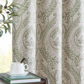 Linen Textured Damask Curtains 90 in Length - Sage Medallion Panels