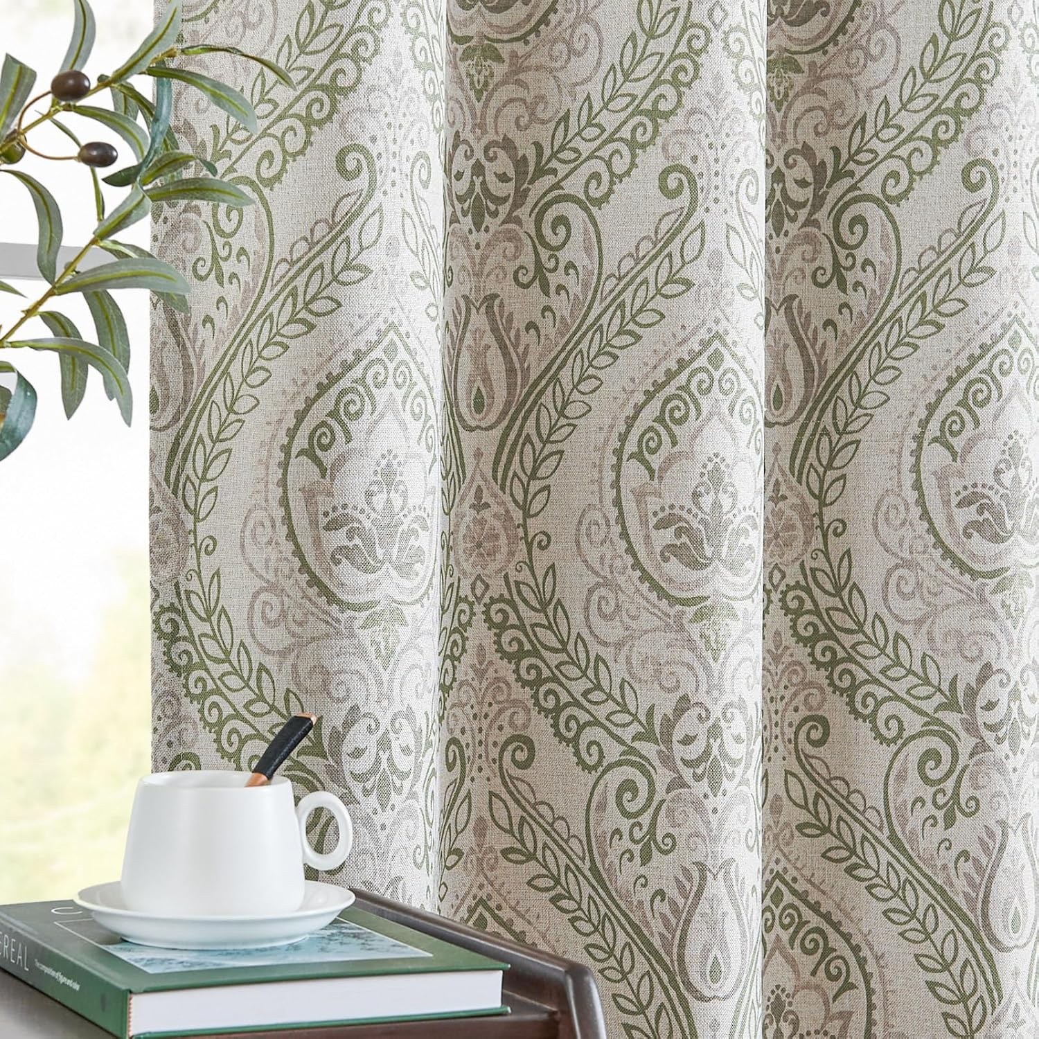 jinchan Linen Textured Curtains for Living Room Darkening 90 in