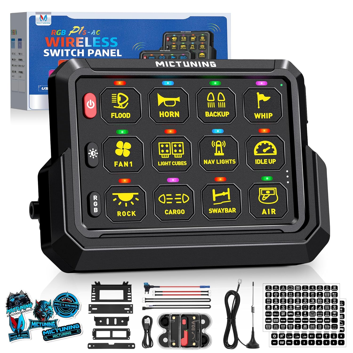 MICTUNING Wireless 12 Gang Switch Panel for Car and Truck Use