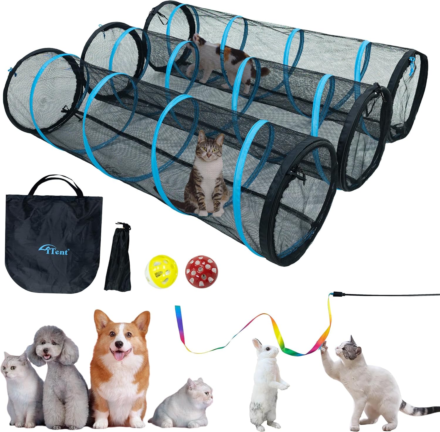 Cat Play Tunnel Set for Indoor and Outdoor Fun with Zipper Doors