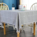 Grey Embroidery Lattice Square Tablecloth with Tassel - 70 x 70 in