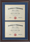 Double Certificate Frame Cherry Wood Color with Gold Rim - for Two