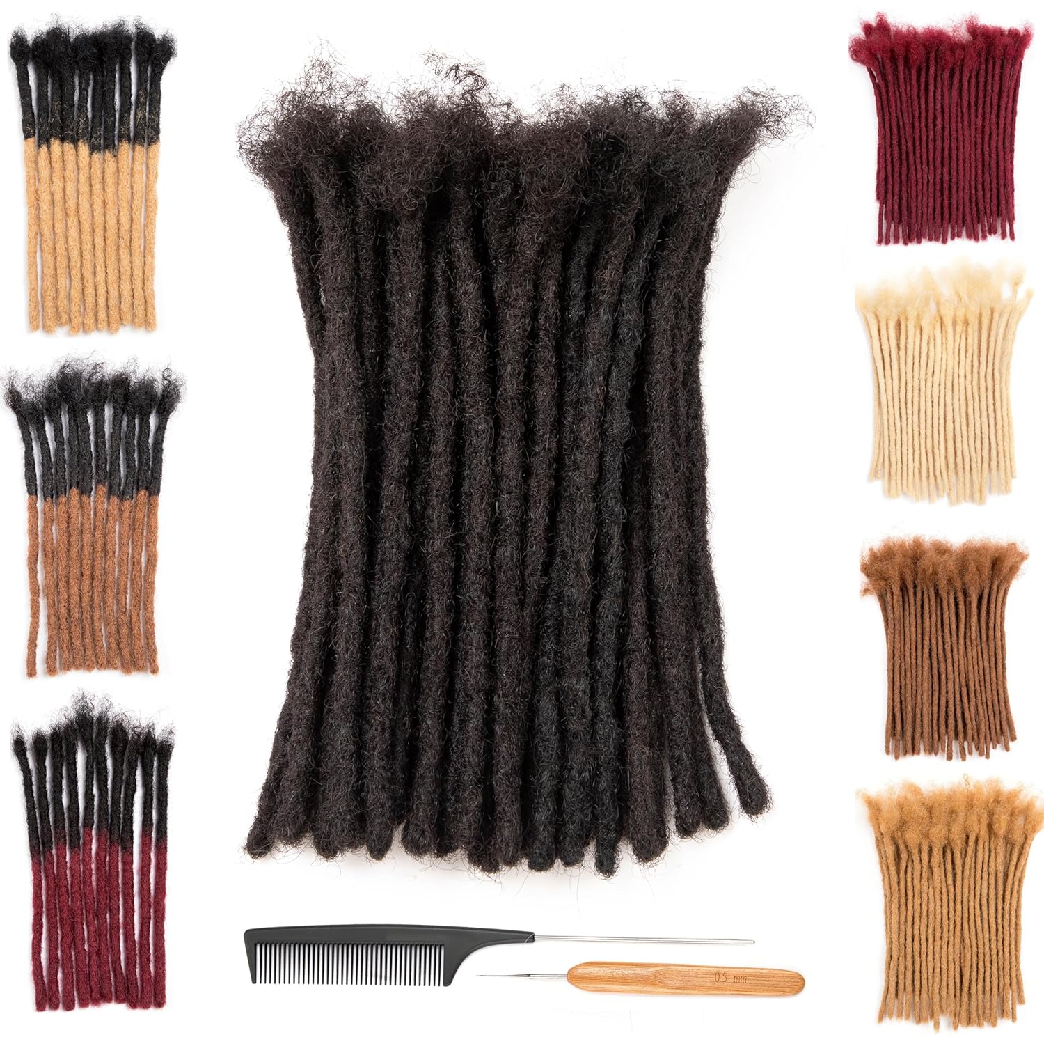 DAIXI Handmade 100% Real Human Hair Dreadlock Extensions 4-18 in