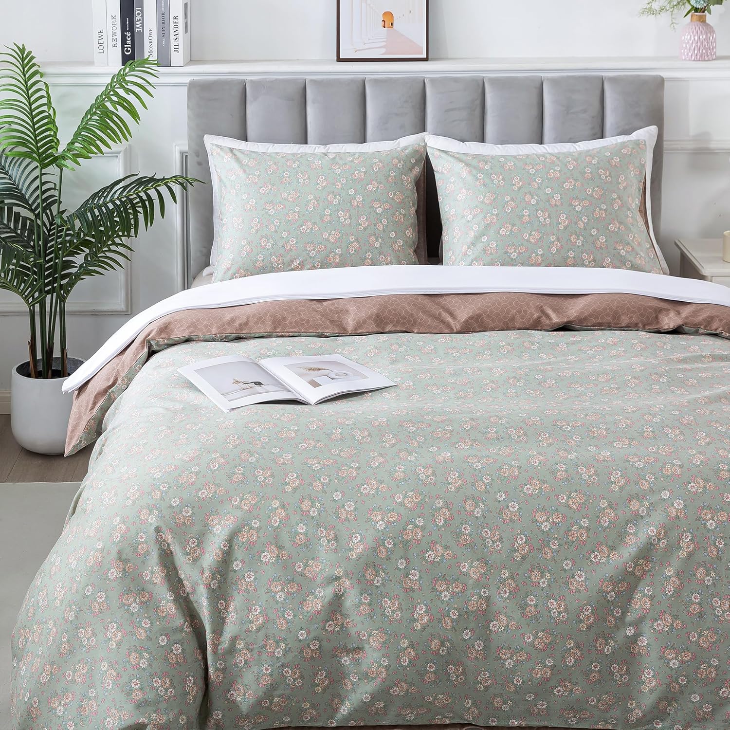 HoneiLife Wildflower Duvet Cover King - 100% Cotton Floral Set