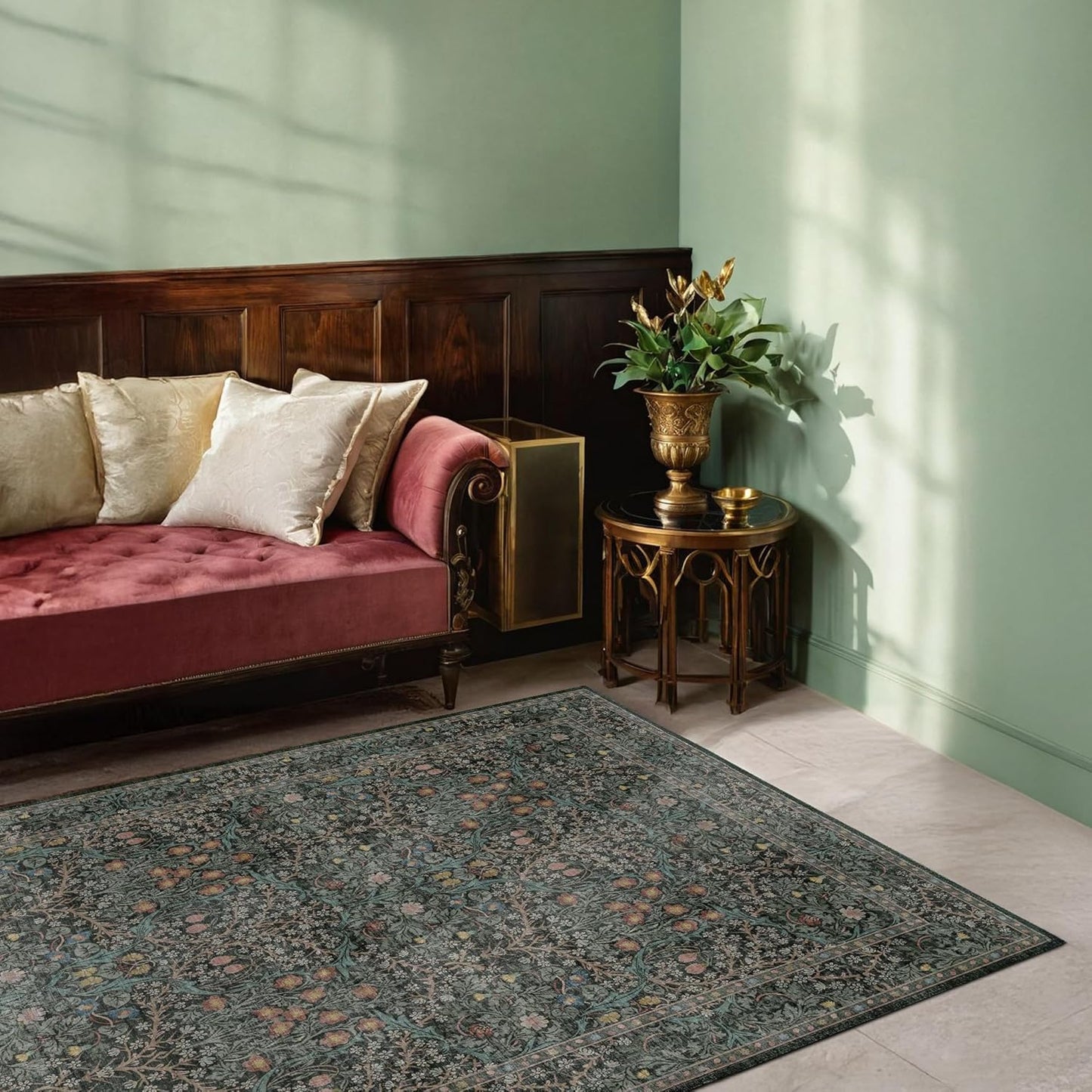 Dark Green Vintage Rug - Stain-Resistant & Non-Slip - 5x8 Hazo Haus