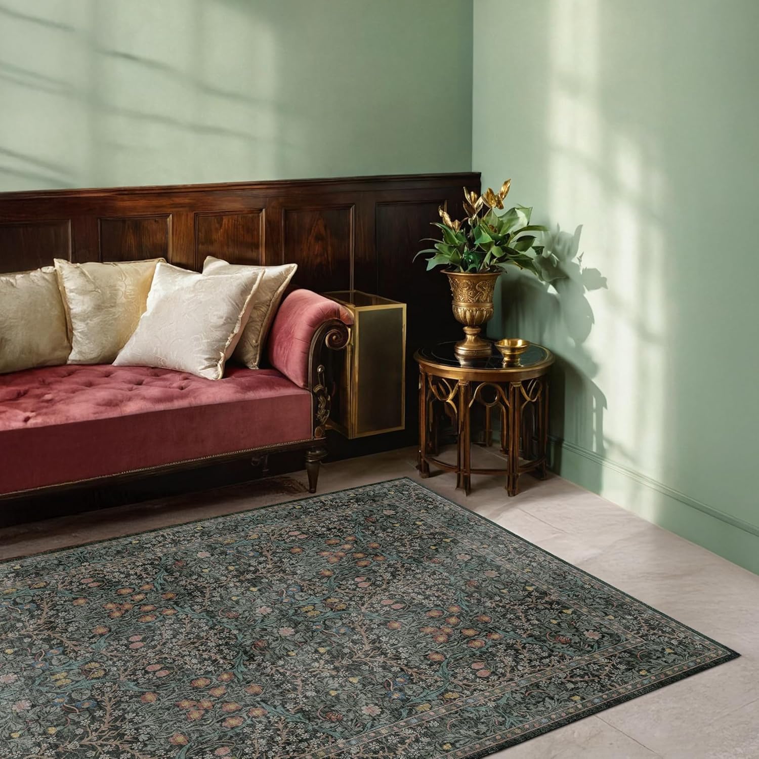 Dark Green Vintage Rug - Stain-Resistant & Non-Slip - 5x8 Hazo Haus
