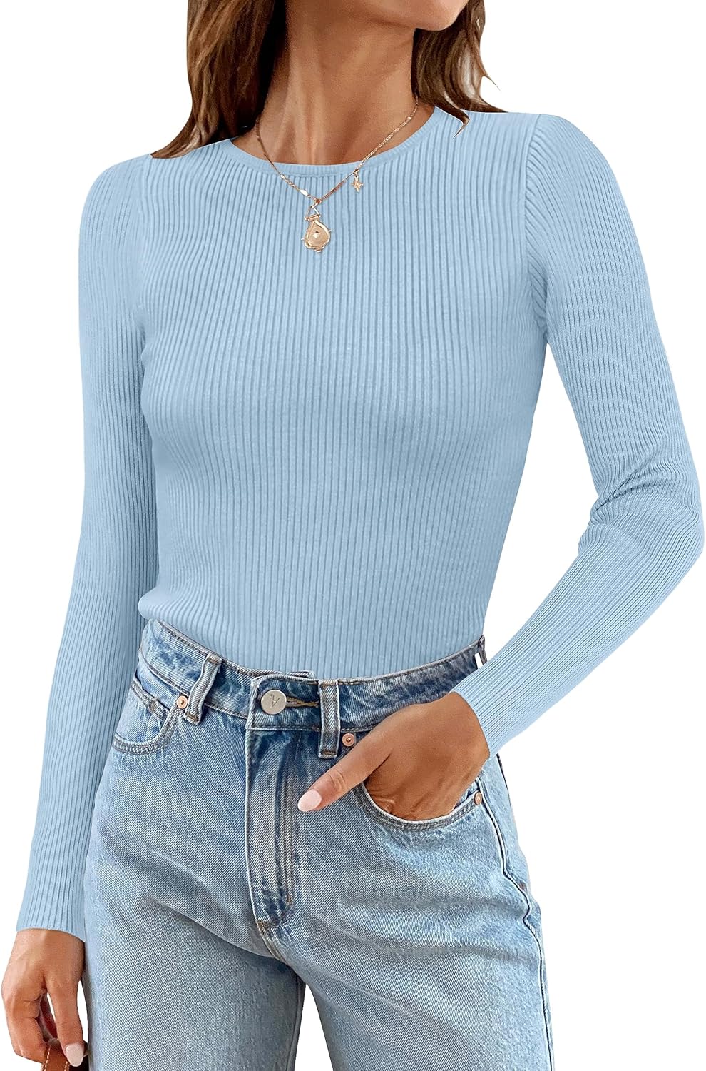 ZESICA Women's Long Sleeve Crewneck Casual Basic Tee Tops