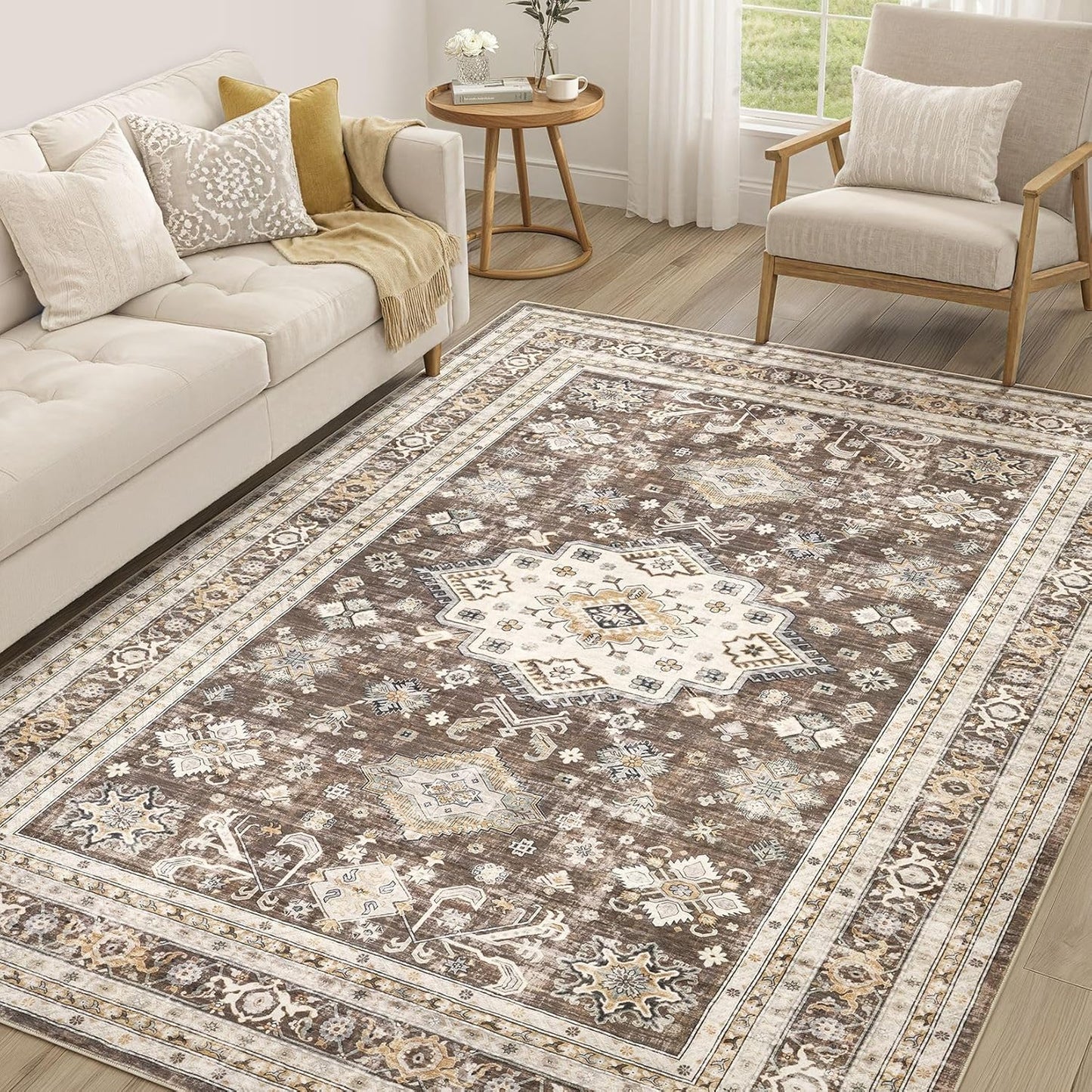 Vintage Living Room Area Rug 5x7 - Soft Washable Carpet